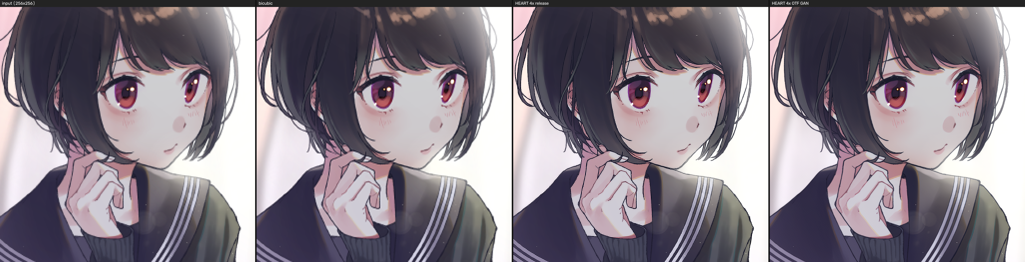 HEART 4x on anime — input | bicubic | release | OTF GAN