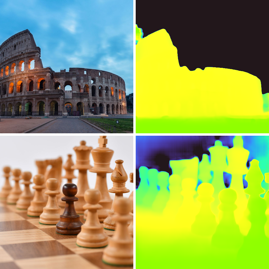 Metric3D v2 — input | metric depth (on-device LiteRT GPU)